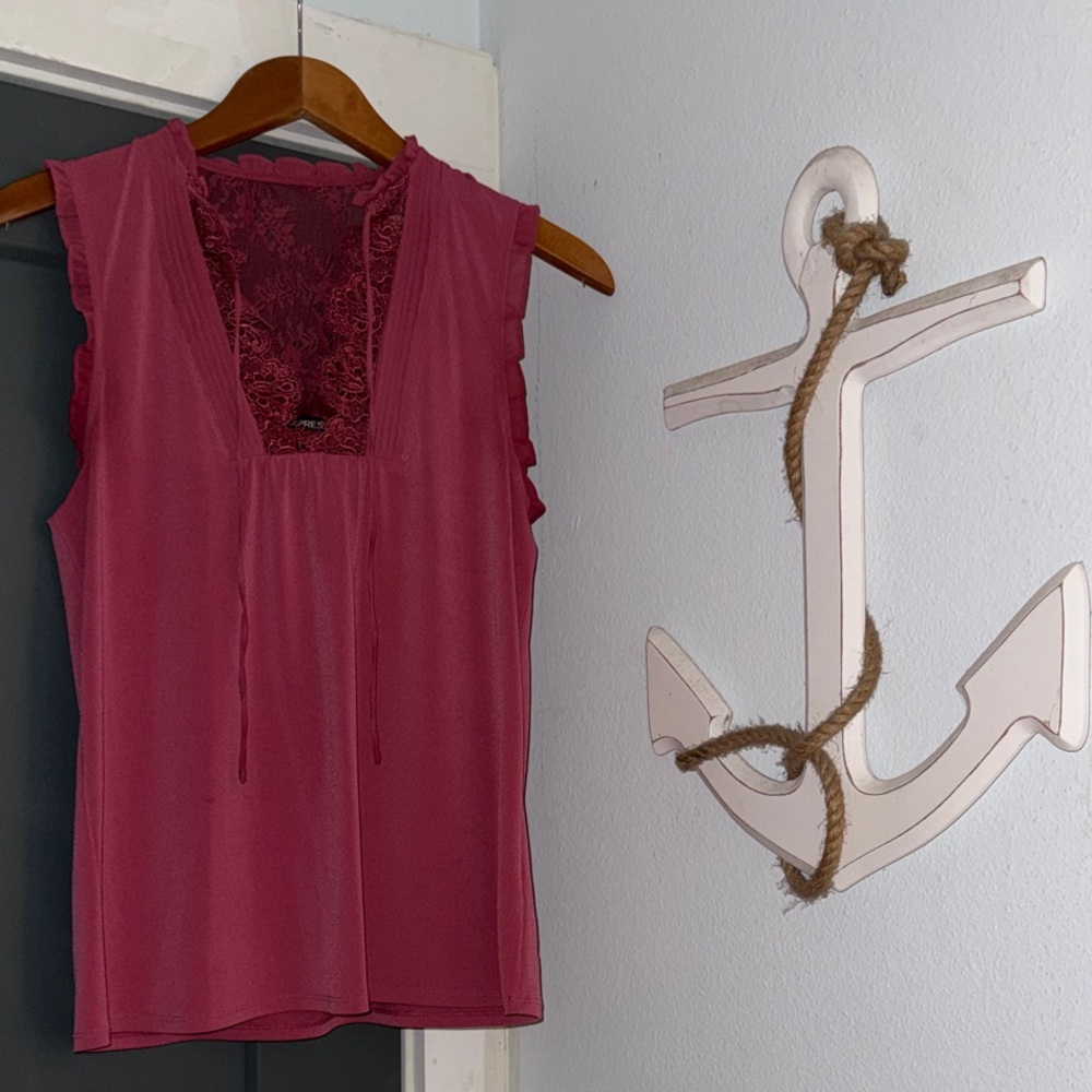 Express Pink Sleeveless Lace Blouse